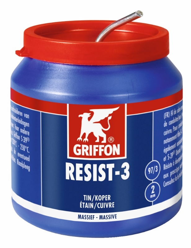 Afbeeldingen van Griffon Resist-3® Draadsoldeer Tin/Koper 97/3 Massief Ø 2.0 mm Pot 500 g NL/FR