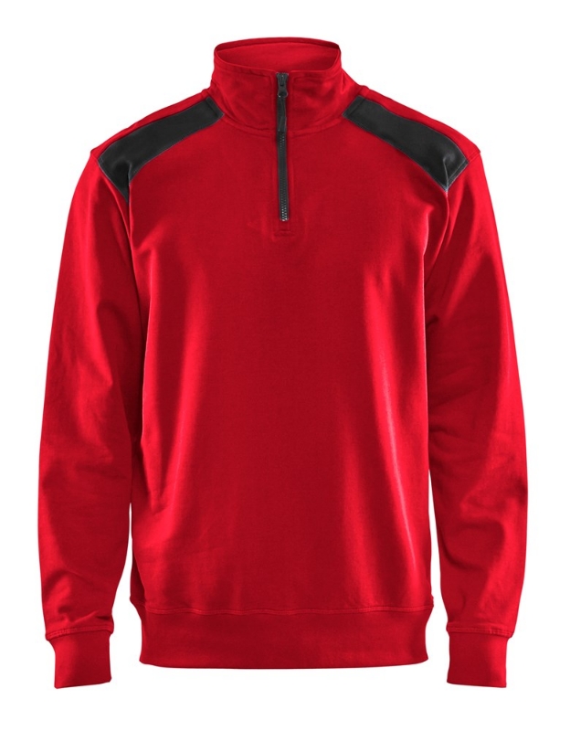 Afbeeldingen van Blåkläder/Sweatshirt bi-colour met halve rits/3353/Rood/Zwart/XS